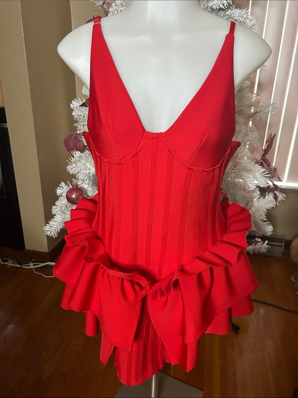 AKIRA Red Ruffle Corset Mini Dress